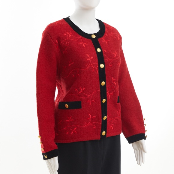 Vintage Franco Valeri embroidered red wool cardigan jacket / Medium Large - Picture 2 of 6